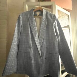 H&M Light Blue Windowpane Double-Breasted Blazer